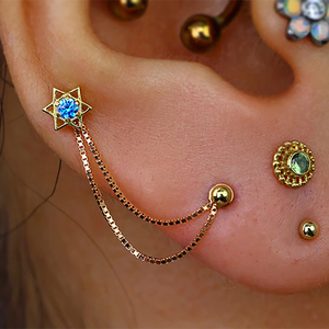 Calendo Cadena <span class=keywords><strong>de</strong></span> Oro Sólido <span class=keywords><strong>de</strong></span> 14K Personalizada para Piercing, Regalo <span class=keywords><strong>de</strong></span> Boda - Pendiente Sexy para Piercing Doble en Pezón, Hélix, Nariz - Product Image 5