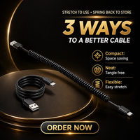Kabel Pengisian Cepat 65W Spring Retractable 4-In-1 USB Type-C ke USB-A Coil Data Cord untuk Perjalanan