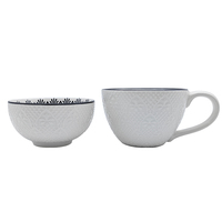 Ensemble de 4 bols en céramique et porcelaine gaufrée, style bohème classique, personnalisé, écologique, résistant à la chaleur, intérieur noir