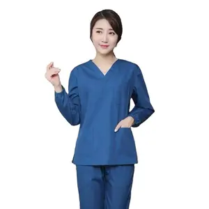 진한 파란색 한국 버전 손을 씻는 옷 의사 정장 여성 반팔 아름다움 착용