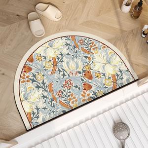 Tapis de bain en terre de diatomée, demi-cercle, antidérapant, absorbant, pour sol de salle de bain, usage domestique, couleur unie, motif plantes et fleurs - Product Image 2