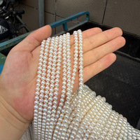 Perles semi-finies en perles d'eau douce naturelles presque rondes de 4,8-5 mm, légères imperfections pour le bricolage, 39 cm de long avec environ 78 perles