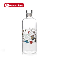 Bouteille en verre transparent avec Logo personnalisé à haute teneur en Borosilicate, bouteille d'eau en verre lisse de Style de luxe avec couvercle en verre étanche