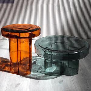 Diseño de flores Mesa auxiliar de cristal verde ámbar Mesa de comedor Terraza Balcón Muebles 55cm 38cm Combo de mesa de centro de café verde ámbar - Product Image 2