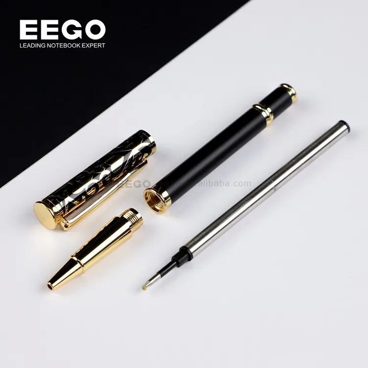 Di alta qualità di vendita calda di lusso nero e oro penna a sfera in metallo Logo personalizzato firma penna Set per ufficio
