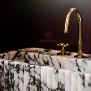 Moderne Calacatta Viola Gegroefde Marmeren Gootsteen Luxe Wandgemonteerde Bassin Met Paarse Aderen Voor Badkamerinrichting - Product Image 6