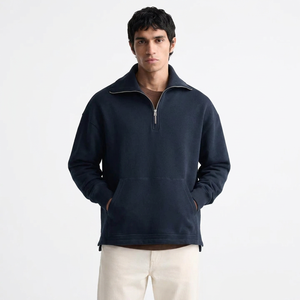 High Quality Men's 100% Cotton Pullover Hoodie Solid Pattern Breathable Quick Dry Long Sleeve <b>Mock</b> <b>Neck</b> Winter OEM Service - Product Image 1