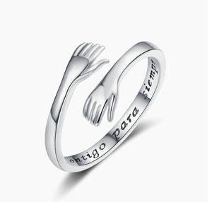 Bague en laiton gravée 'Deux mains s'embrassant', style européen américain tendance, lettre anglaise, bague pour l'index, pour cadeaux, fêtes - Product Image 6