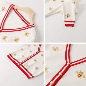 Maglioni lavorati a maglia con bottoni a contrasto monopetto manica lunga Cardigan ricamato ape stilista di alta qualità UG - Product Image 5
