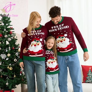 Loveda Atacado Outono Inverno Family Wear Em Torno Do Pescoço Casual Casal Roupas De Malha De Natal Manga Longa Pullover Camisola Vermelha - Product Image 1
