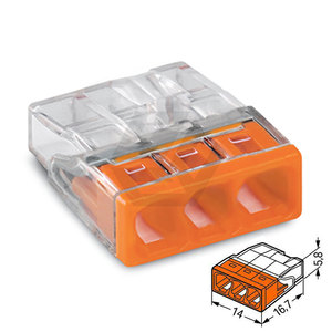 Authentique Wagos Allemagne 3 fils, 2273-203 Orange Compact Push-in Connector avec Fast Shipping 2273 Series - Product Image 4