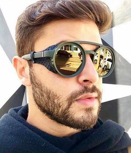 Lunettes de soleil rondes Steampunk vintage en cuir pour hommes, avec logo personnalisé, protection latérale, UV400, anti-radiation, confortables, unisexe - Product Image 3