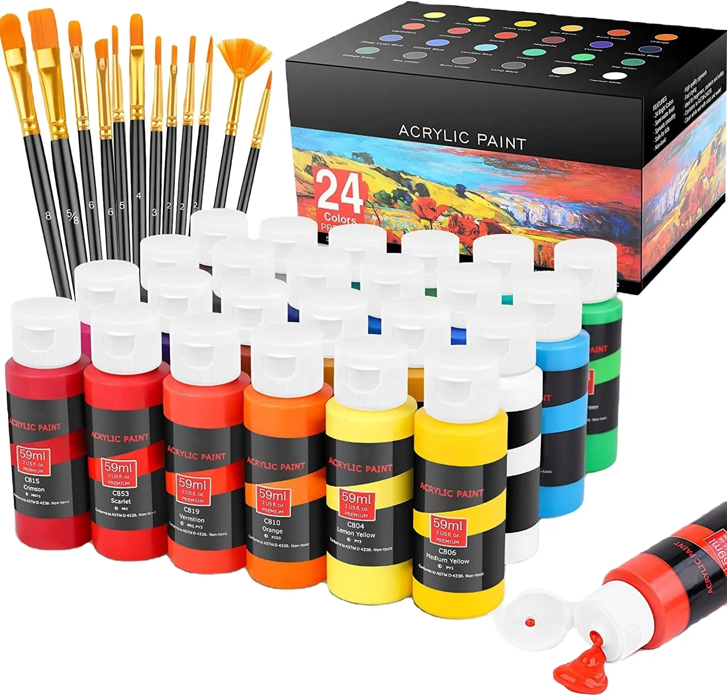 24 colors 60ml acrylic paint for canvas painting acrylic Colour set Acrylic Paint Set art supply kit
