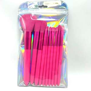 YRX Couleurs personnalisées Rouge rose Créez votre propre ensemble de 10 pinceaux de maquillage synthétiques à manche plat et en bois pour le visage et les yeux - Product Image 6