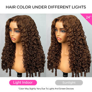 Peluca de Cabello Humano Rizado Birmano con Cordón Ajustable, Color Marrón Chocolate, Sin Pegamento, Línea de Cabello Natural, Pelucas para Mujer - Product Image 3
