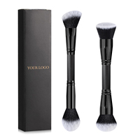 2Pcs Set Kuas Makeup Multifungsi dengan Gagang Hitam, Bulu Sintetis Bebas Kekejaman, untuk Foundation, Blush, dan Contouring