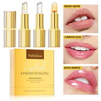 Kit de 3 rouges à lèvres minéraux finition naturelle, avec feuille d'or et cristaux, nourrissant, hydratant et changeant de couleur
