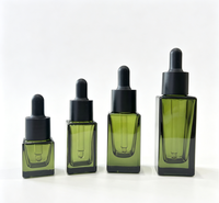 Flacons compte-gouttes carrés en verre vert de luxe 5ml/10ml/20ml/30ml, bouchon compte-gouttes noir mat, flacons cosmétiques vides pour sérum