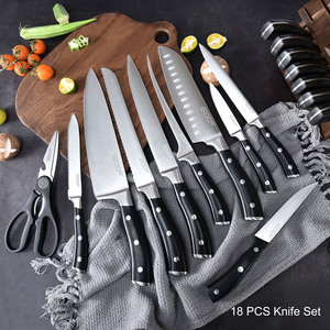 Lot de 18 couteaux de cuisine allemands en acier inoxydable avec bloc de couteaux en <span class=keywords><strong>bois</strong></span> - Product Image 2