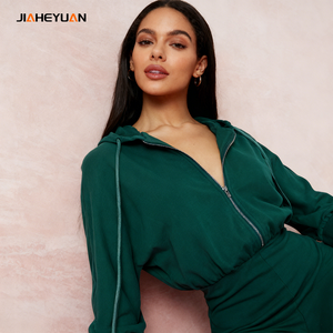 Conjunto Deportivo de 2 Piezas para Mujer, Sudadera Corta con Cierre y Leggings, Ropa Deportiva para Gimnasio, Color Verde Cazador, Corte Ajustado - Product Image 2