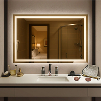 Dinding LED krom selesai pembesar dipersonalisasi persegi satu sisi bingkai kaca Vanity kamar mandi kosmetik cermin rias