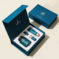 Boîte magnétique personnalisée et boîte cadeau bleue pour ensemble de soins de la peau et emballage de luxe, texture de papier élégante