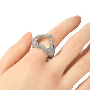 Anillo de Cóctel en Forma de Corazón para Mujer, Plata de Ley 925, Regalo para el Día de San Valentín, Anillo de Compromiso con Moissanita Redonda - Product Image 2