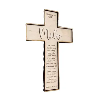 Custom laser cut Christian Boy Girl Baptism Wooden Cross Gifts with laser engraving words