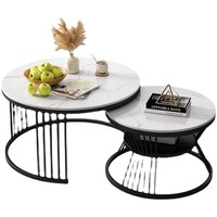 Table basse en métal de luxe léger, tables d'appoint rondes à double niveau de style nordique pour salon