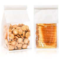 Kantong Kertas Makanan Dasar Datar Transparan Putih Kustom dengan Jendela Transparan untuk Kemasan Pajangan Roti, Kue Kering, dan Pastry