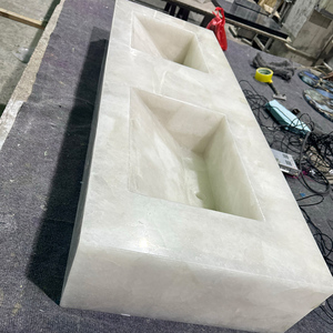 Évier double de comptoir de vanité en pierre translucide de <span class=keywords><strong>quartz</strong></span> blanc cristal clair rétroéclairé naturel - Product Image 6