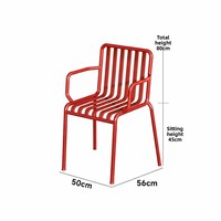 Ensemble table et chaises en métal d'extérieur rouge empilable, mobilier moderne et minimaliste pour salons de thé, cafés, cours et maisons d'hôtes