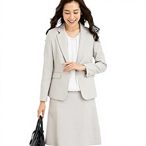 Conjunto de Traje para Mujer de Oficina, Color Sólido, Cuello con Muescas, Manga Larga, Largo hasta la Rodilla, Antiarrugas, Poliéster, Corte Regular - Product Image 4