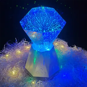 水滴发货3D钻石音乐灯卧室床头板大气水晶莲花花瓣投影小夜灯
