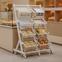 Étagère de supermarché de haute qualité en matériau ferreux multicouche, étagère d'exposition de fruits et légumes, étagère d'épicerie avec roulettes