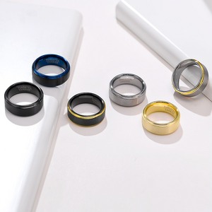 Anillos de Hombre de 8MM con Baño de Oro/Azul/Negro, Estilo Hip Hop, con Engaste Invisible, Joyería Moderna al por Mayor, de Tungsteno, para Fiestas y Compromisos - Product Image 3
