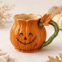 Tasse Citrouille en Résine, Figurine Décorative d'Halloween, Tasse à Boire Style Céramique, Visage Effrayant, Cadeau d'Automne