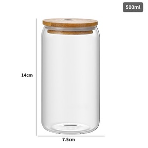 16oz rõ ràng kính uống chai với nắp tre rơm 500ml nước trái cây Jar tinh thần Sữa nước đóng hộp bán buôn uống cup Bìa phong cách - Product Image 5