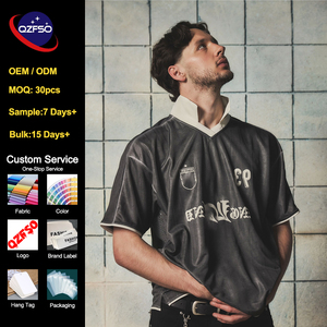 QZFSO Blokecore Vintage Style Glossy Mesh Football Shirt Custom Logo Luxury Streetwear Blank Boxy Fit Stand Collar Soccer Jersey - Product Image 1