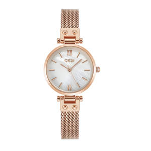 Nouvelle montre pour femme au style artistique, avec cadran compact en nacre de luxe léger, bracelet en maille d'acier inoxydable étanche - Product Image 5