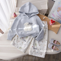 Nouvel ensemble pull pour filles printemps-automne, sweat à capuche élégant motif chien de dessin animé, tenue deux pièces en tricot pour bébé automne