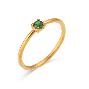 Anillo Apilable Ultrafino de Acero Inoxidable Chapado en Oro de 18K con Zirconia de un Solo Color y Cuatro Puntas, Anillo Minimalista y Moderno para el Dedo - Product Image 1