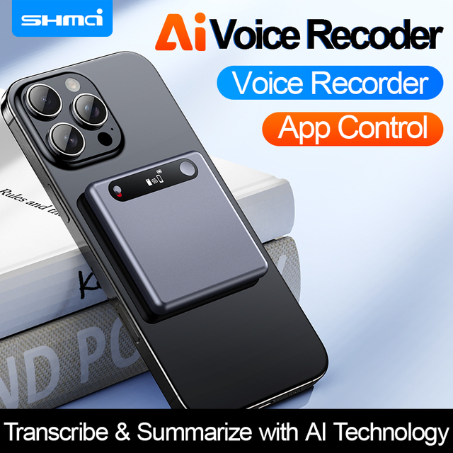 AI Voice Recorder App Control Note Taker AI Transcribe & Summarize 200 Languages 64GB WIFI BlueTooth MagSafe Audio Recorder