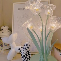Lampu Meja LED Besi Bentuk Bunga Tulip, Bertenaga AC, Kap Kristal, Desain Modern, Lampu Dekoratif untuk Kamar Tidur, Ruang Belajar, Lampu Tidur