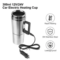 Tasse Chauffante pour Véhicule, Bouilloire Électrique de Voyage pour Camping en Acier Inoxydable 12V/24V 300ml, Accessoires Auto