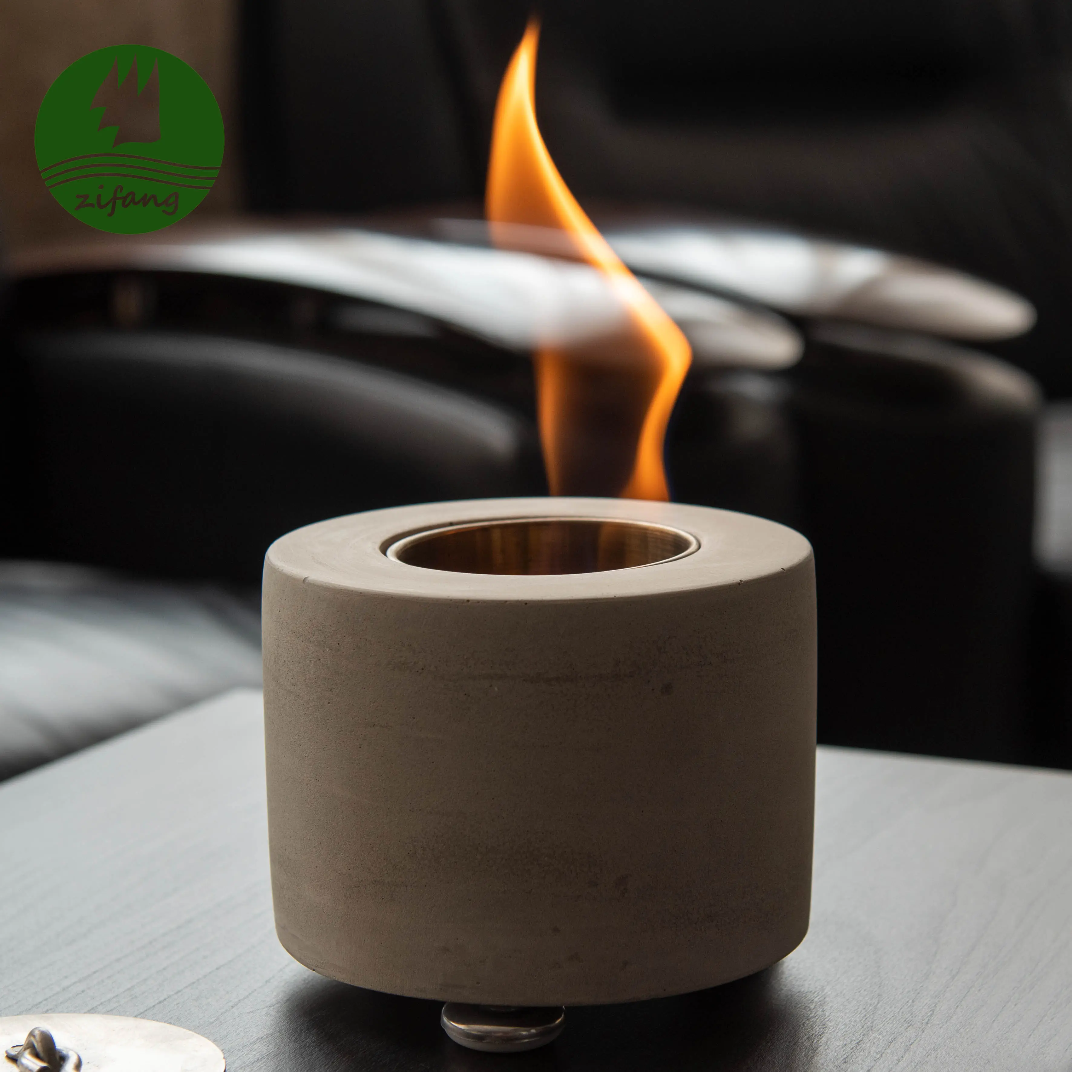Cylindrical Cement Indoor Bio Ethanol Tabletop Portable Fire Pit Tabletop Fireplaces