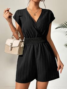 Jumpsuit Casual de Verano para Mujer con Escote Cruzado y Cintura Fruncida, Manga Corta, Lazo en la Espalda, Ideal para la Playa - Product Image 5