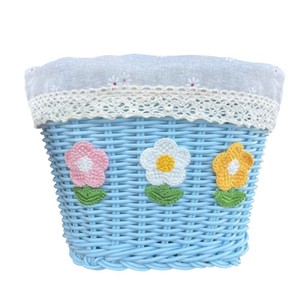 Cesto anteriore per bicicletta in plastica lavabile antipioggia per bambini con Design in Rattan e accessorio di rivestimento - Product Image 1