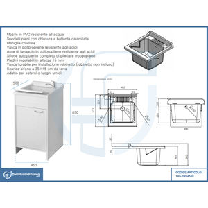 Lavabo avec meuble en PVC et planche de rangement de 45x50cm - Product Image 3