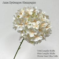 Vente en gros de tiges d'hortensia artificiel Anna, fleurs artificielles au toucher réel, couleur champagne, 75 cm, pour la décoration de bouquets de mariage